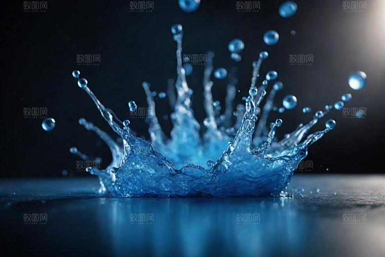 翻滚的蓝色水花图片