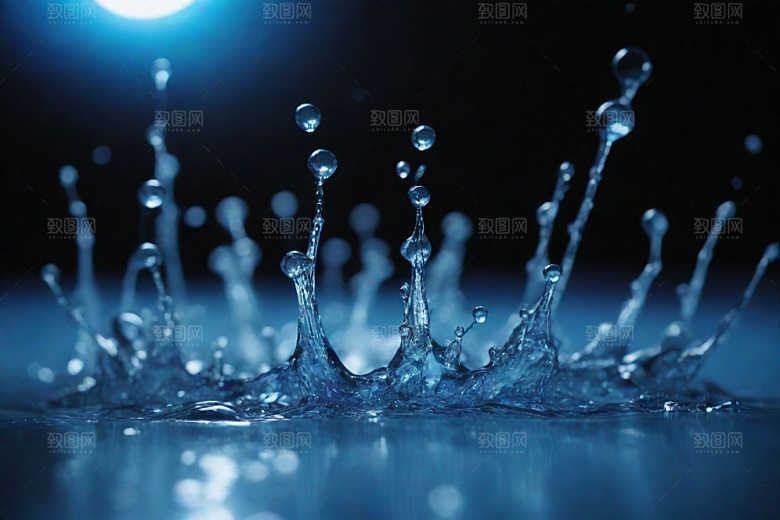 翻滚的蓝色水花图片