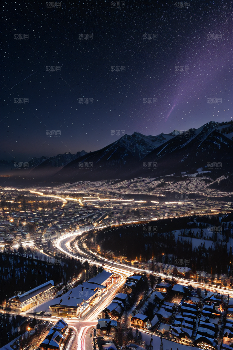 CG奇观紫光穿梭列车下的夜雪景色