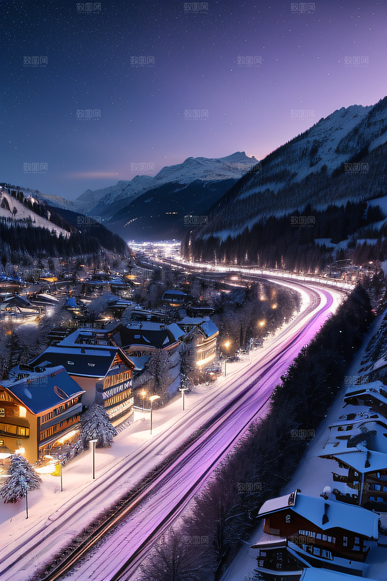 CG奇观紫光穿梭列车下的夜雪景色
