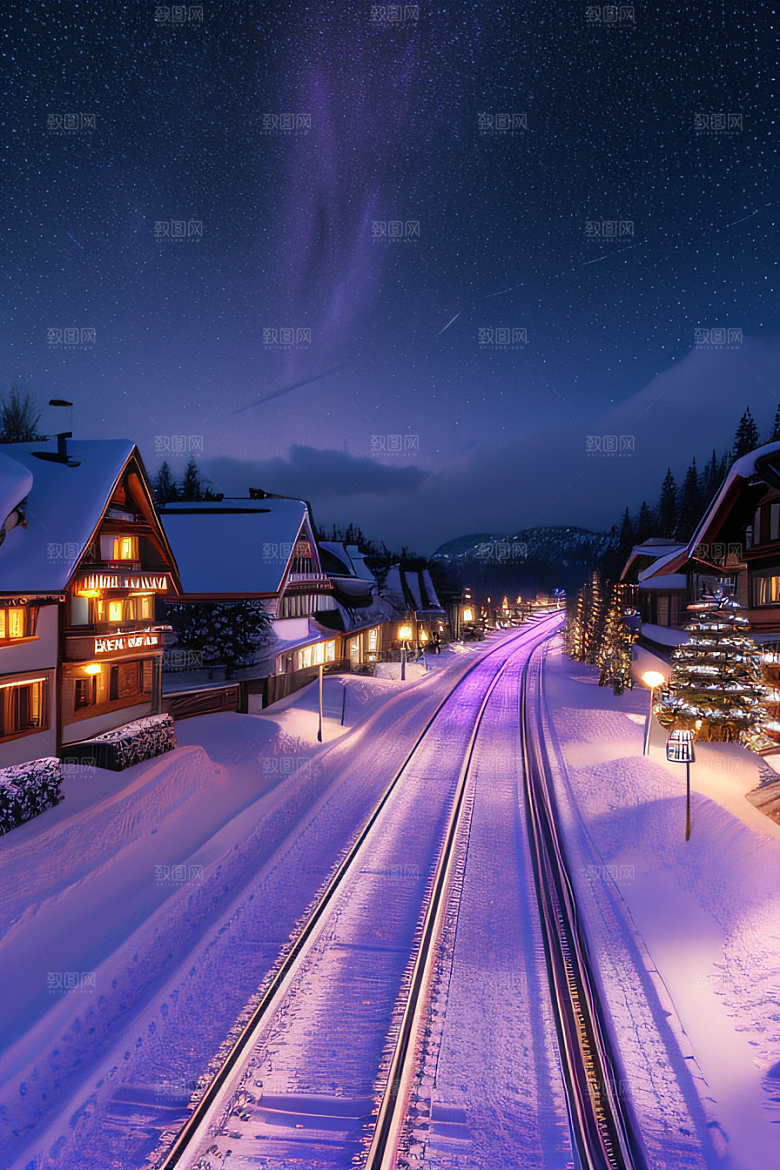 CG奇观紫光穿梭列车下的夜雪景色