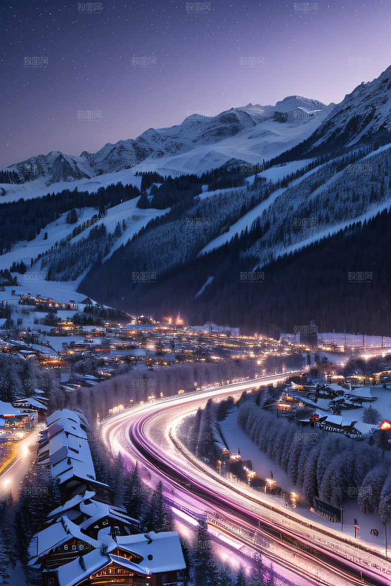 CG奇观紫光穿梭列车下的夜雪景色