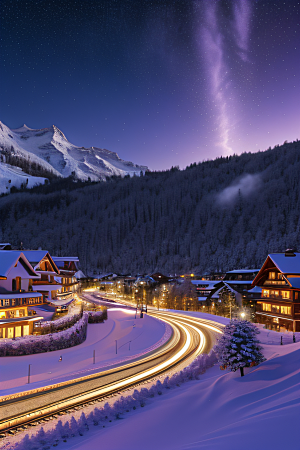 CG奇观紫光穿梭列车下的夜雪景色