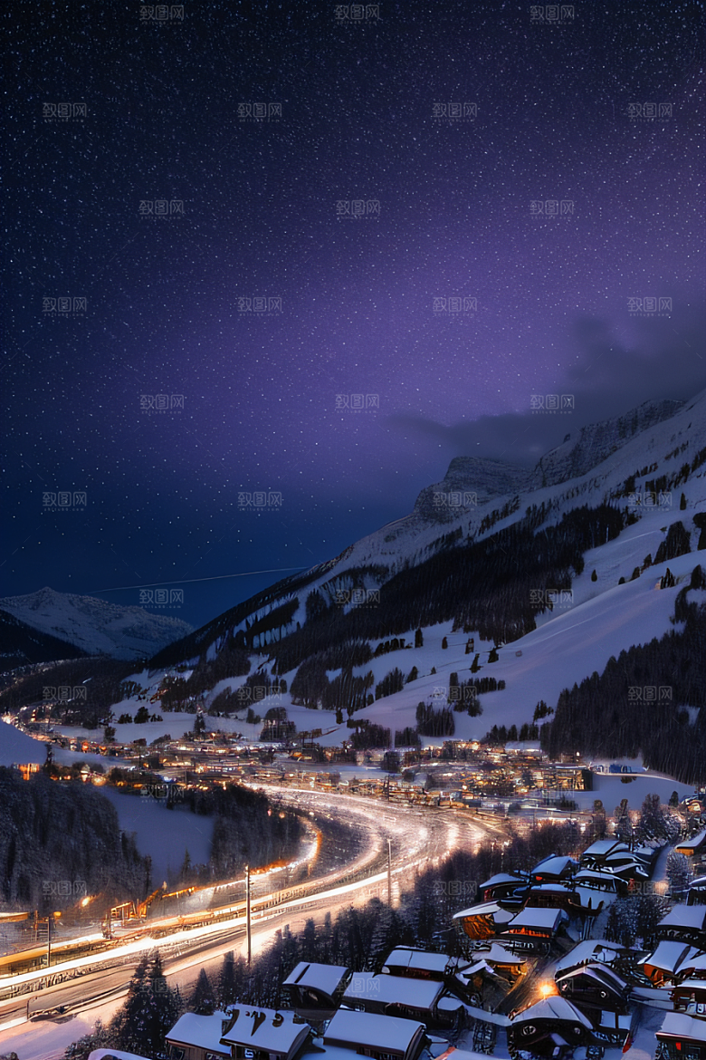 雪景细腻夜晚紫光照耀下的逼真效果