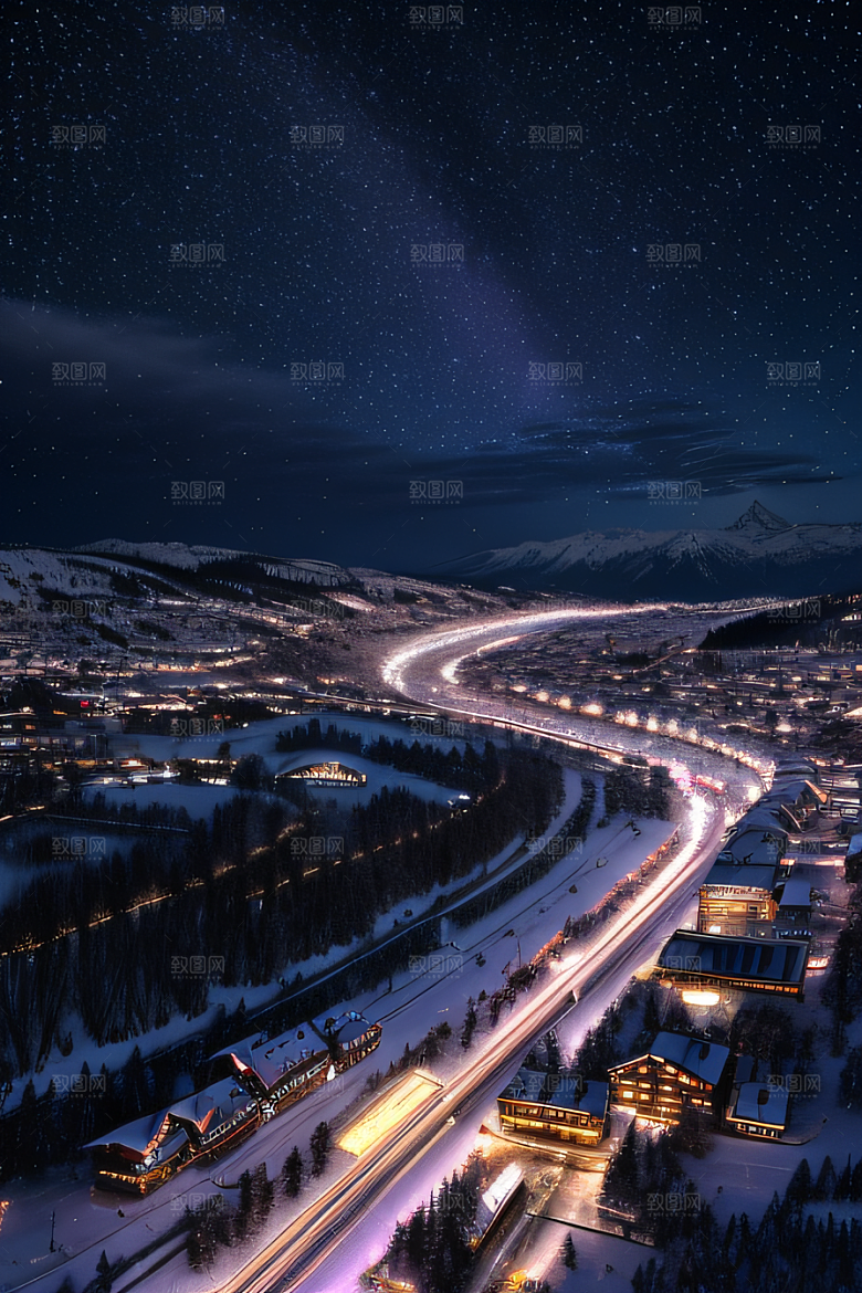 雪景细腻夜晚紫光照耀下的逼真效果