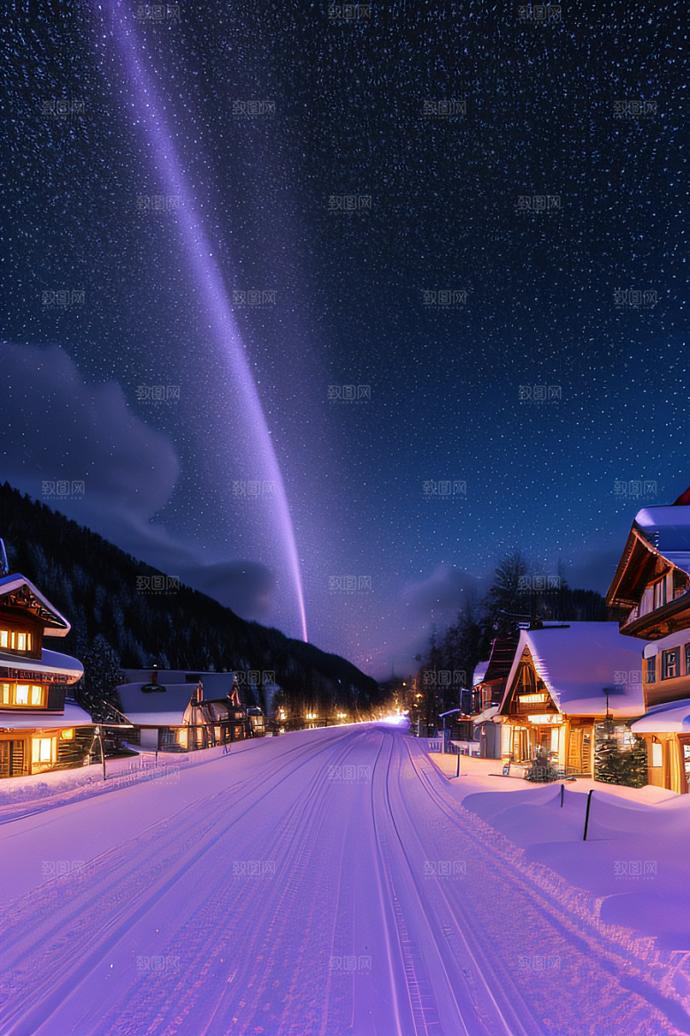 雪景细腻夜晚紫光照耀下的逼真效果
