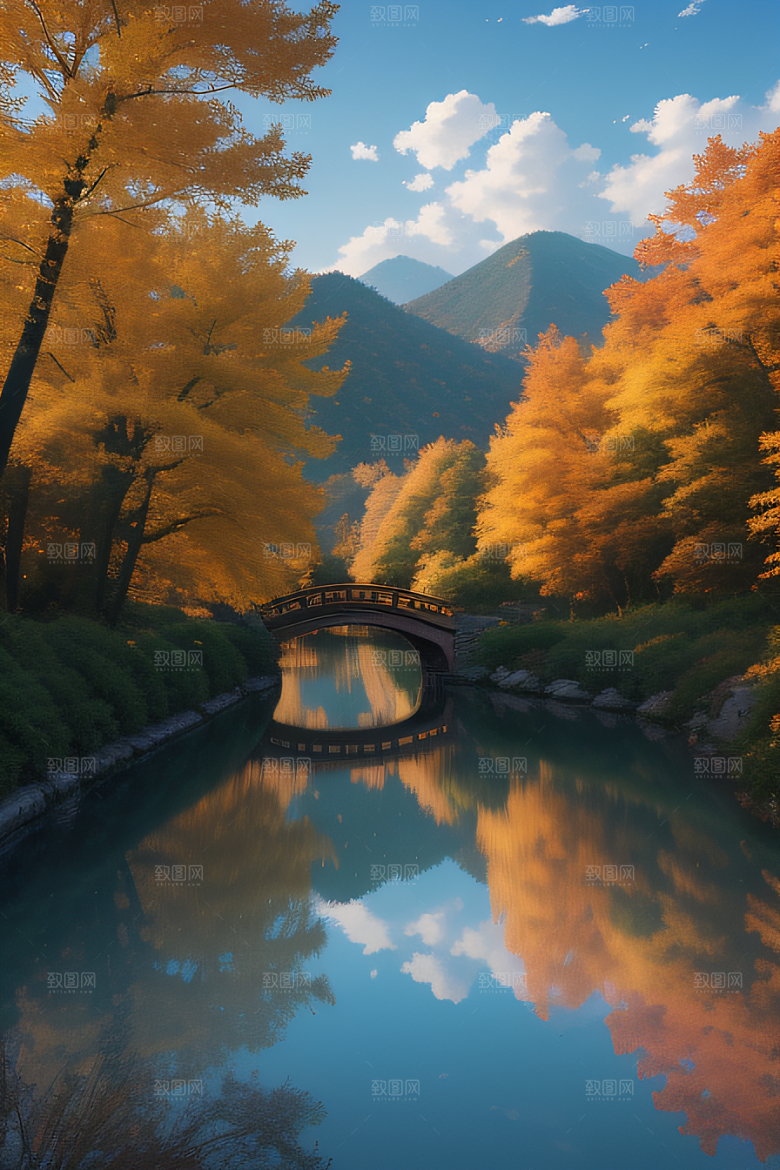 宁静幻境金色树木与童话光芒的奇幻画景