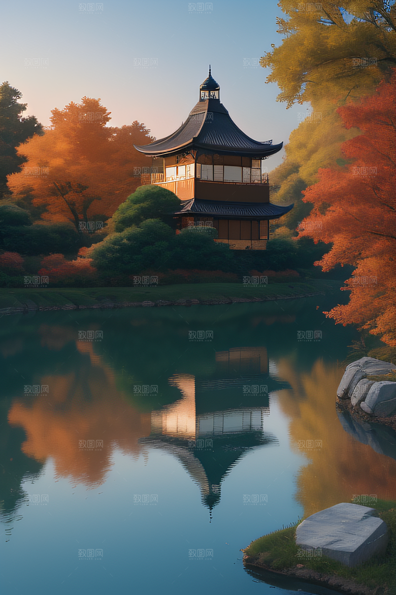 宁静幻境金色树木与童话光芒的奇幻画景