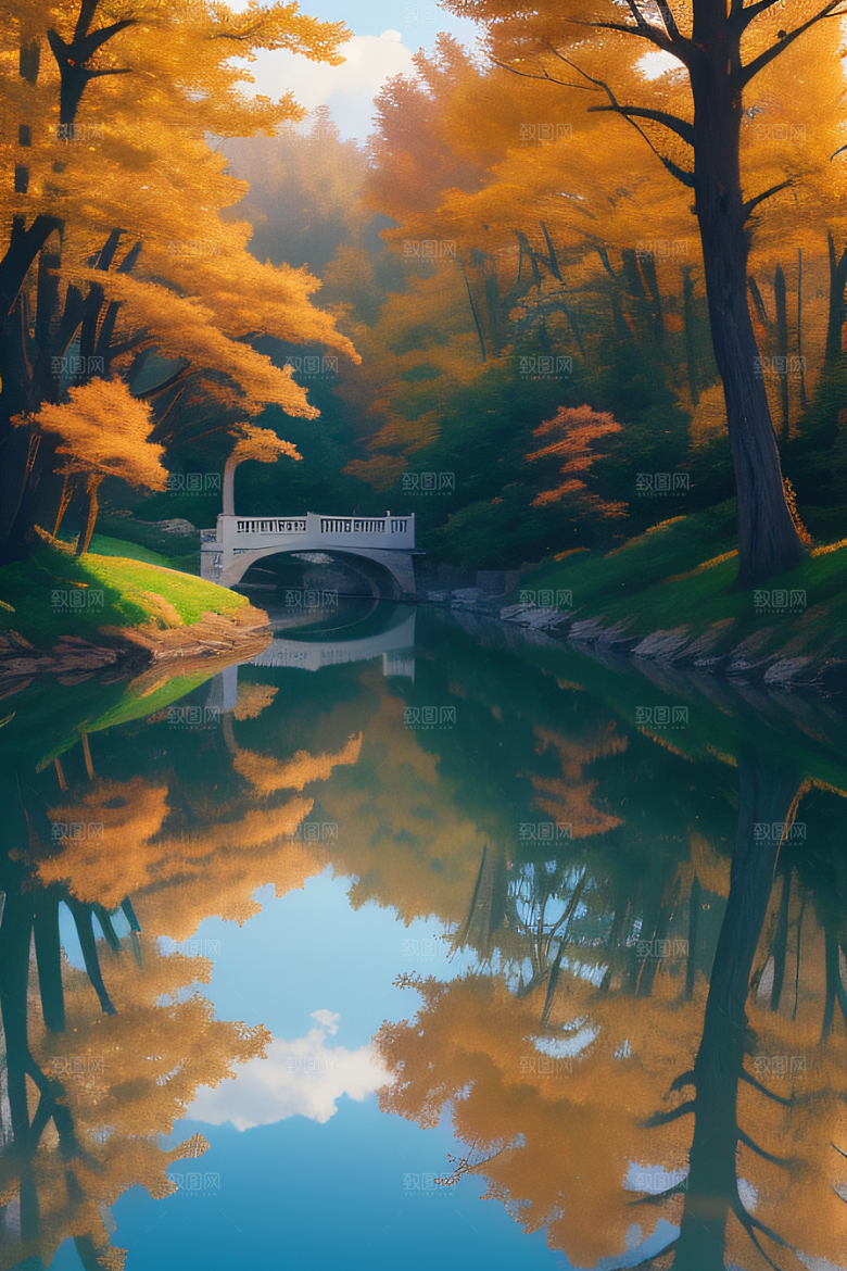 宁静幻境金色树木与童话光芒的奇幻画景