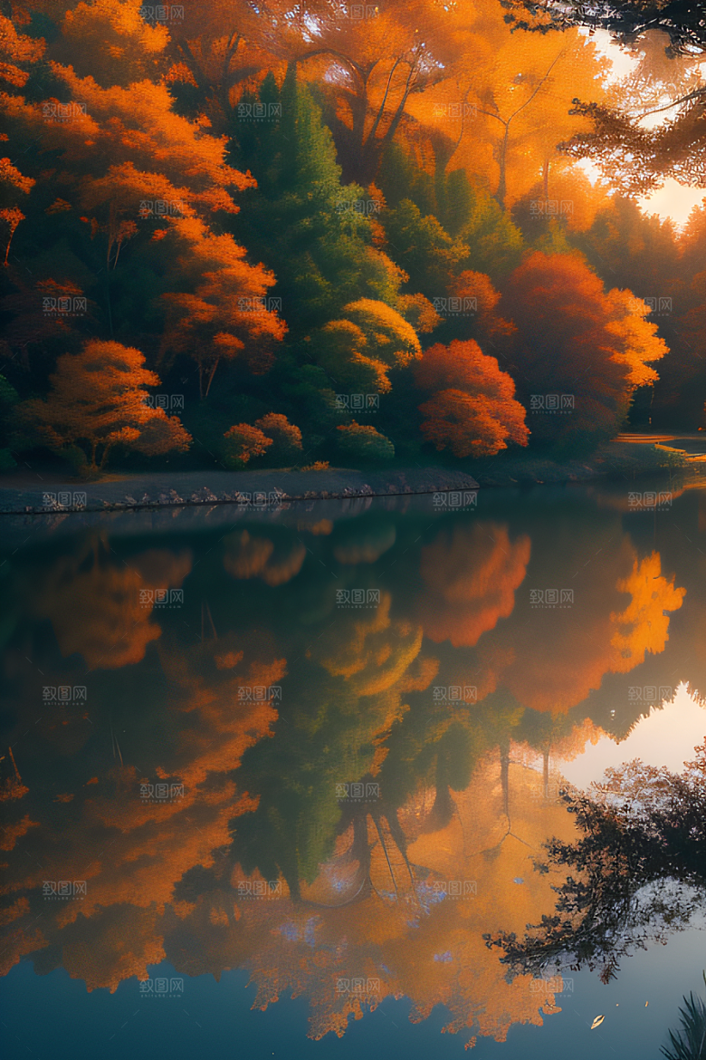 宁静幻境金色树木与童话光芒的奇幻画景