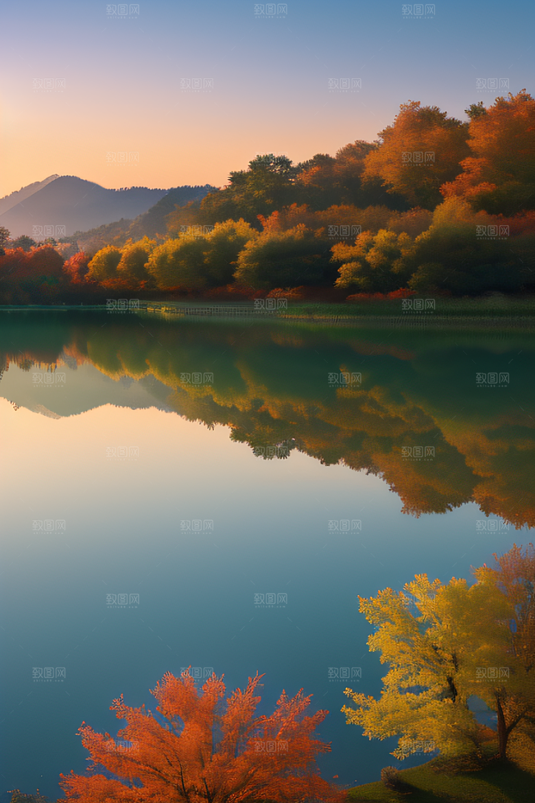 宁静幻境金色树木与童话光芒的奇幻画景