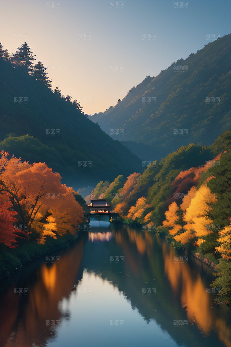 宁静幻境金色树木与童话光芒的奇幻画景