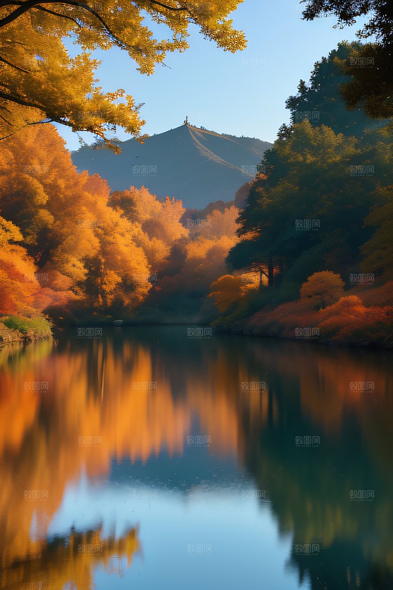 宁静幻境金色树木与童话光芒的奇幻画景