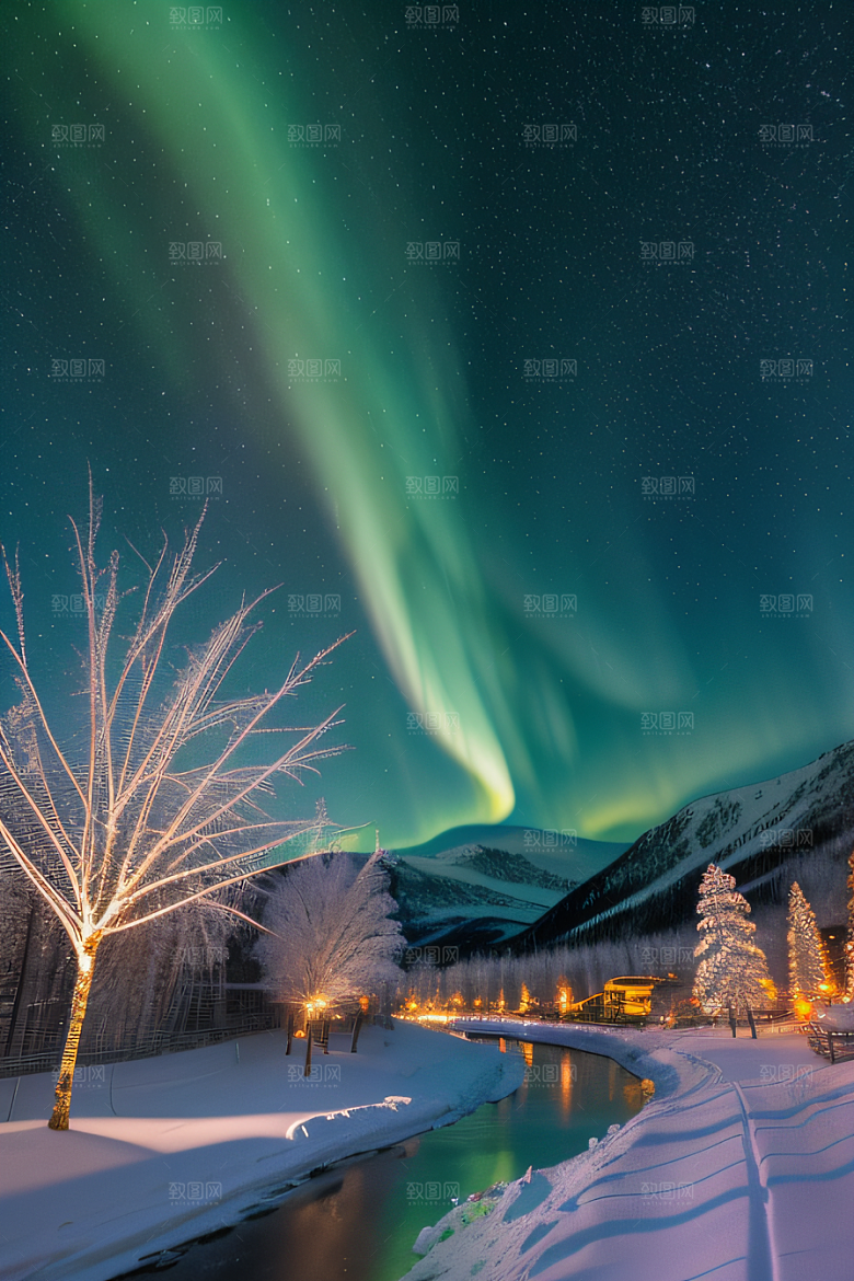 冬季仙境之美星光雪景和烟花的奇幻舞蹈