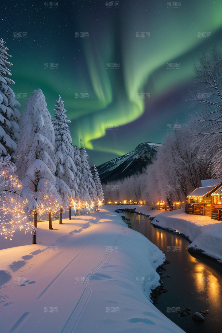 冬季仙境之美星光雪景和烟花的奇幻舞蹈