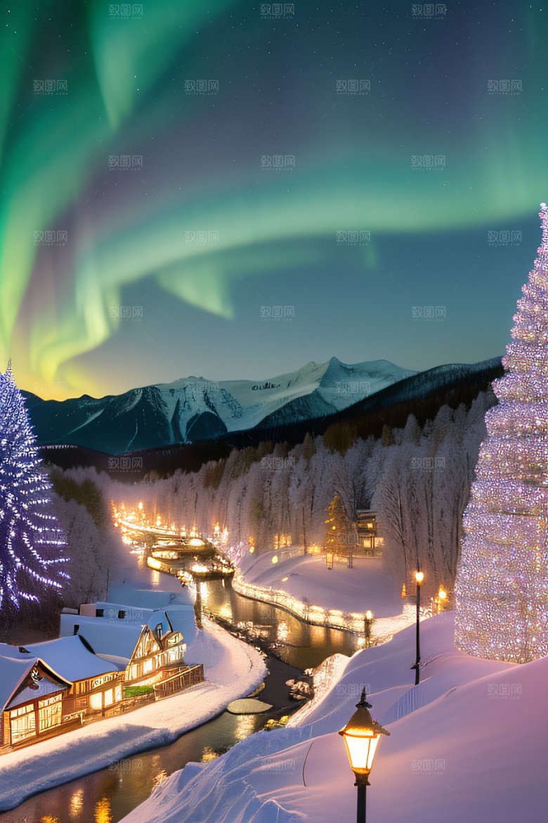 冬季仙境之美星光雪景和烟花的奇幻舞蹈
