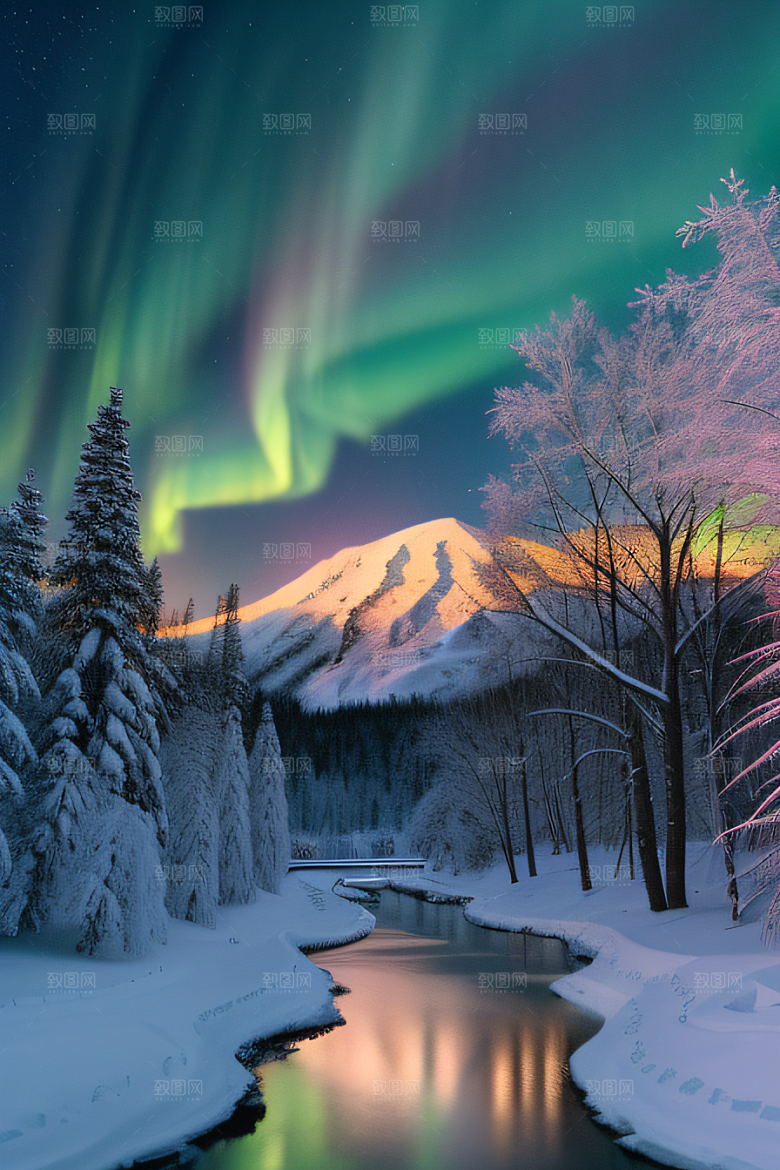 冬季仙境之美星光雪景和烟花的奇幻舞蹈