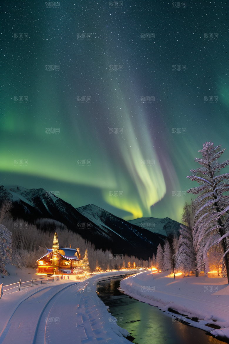 冬季仙境之美星光雪景和烟花的奇幻舞蹈