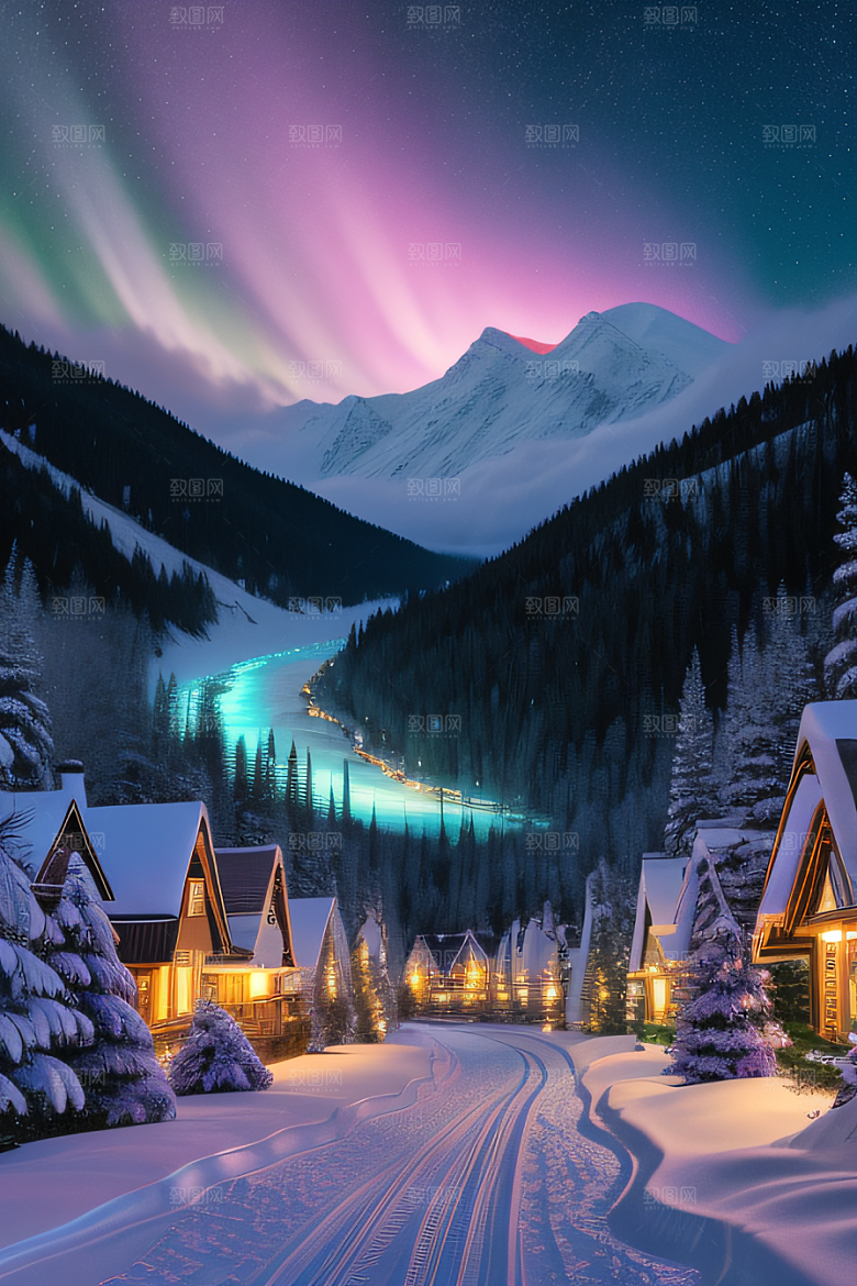 冬季仙境之美星光雪景和烟花的奇幻舞蹈