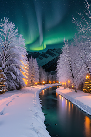 冬季仙境之美星光雪景和烟花的奇幻舞蹈