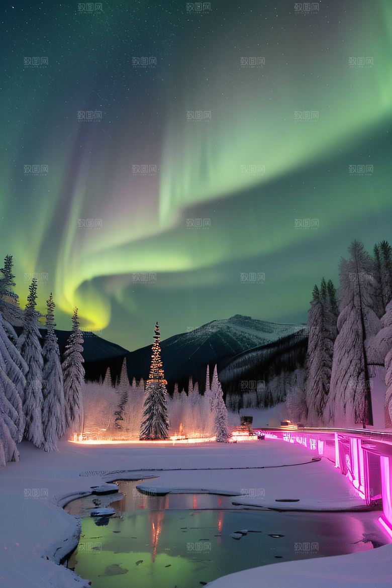 冬日仙境的魅力烟花星光和雪景的奇幻