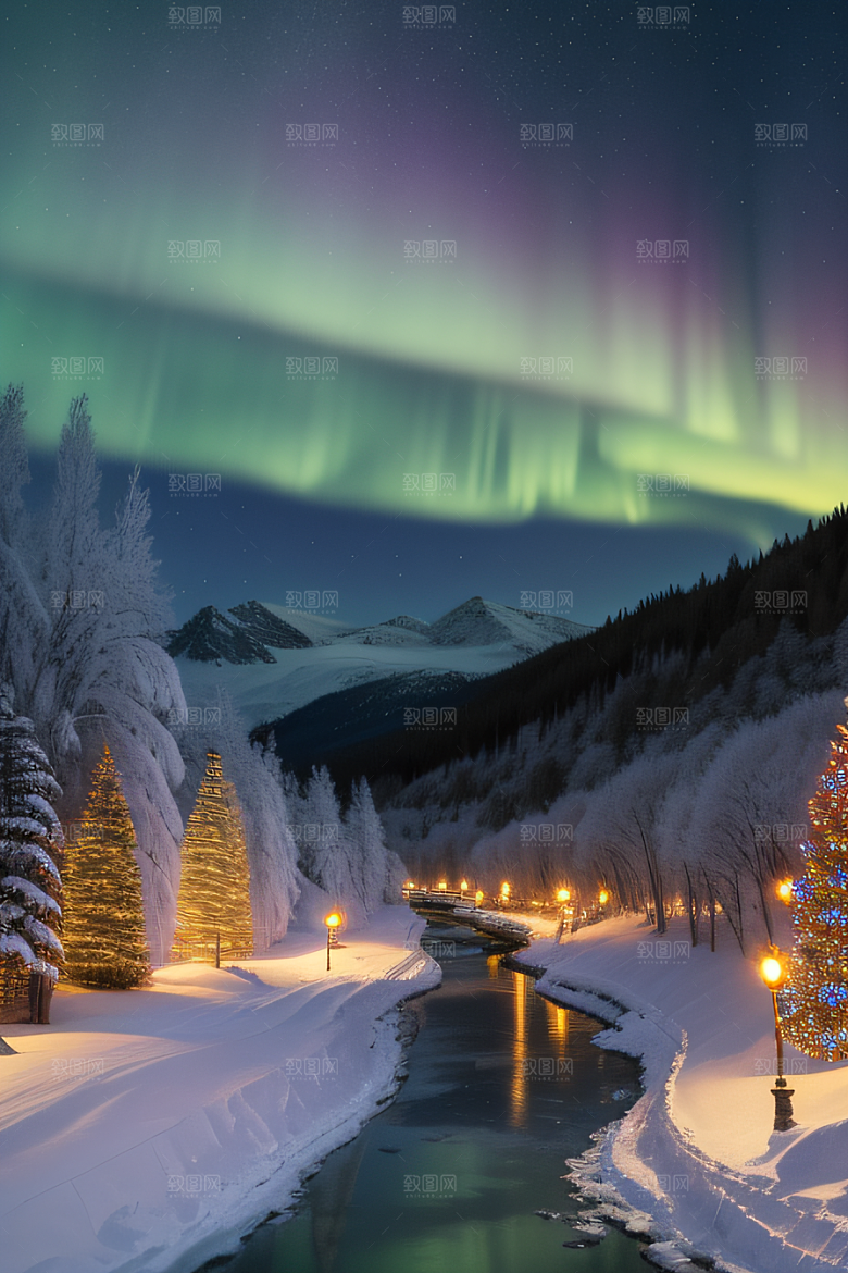 冬日仙境的魅力烟花星光和雪景的奇幻