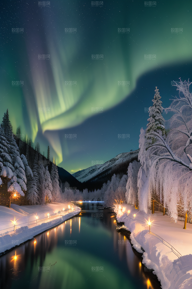 冬日仙境的魅力烟花星光和雪景的奇幻