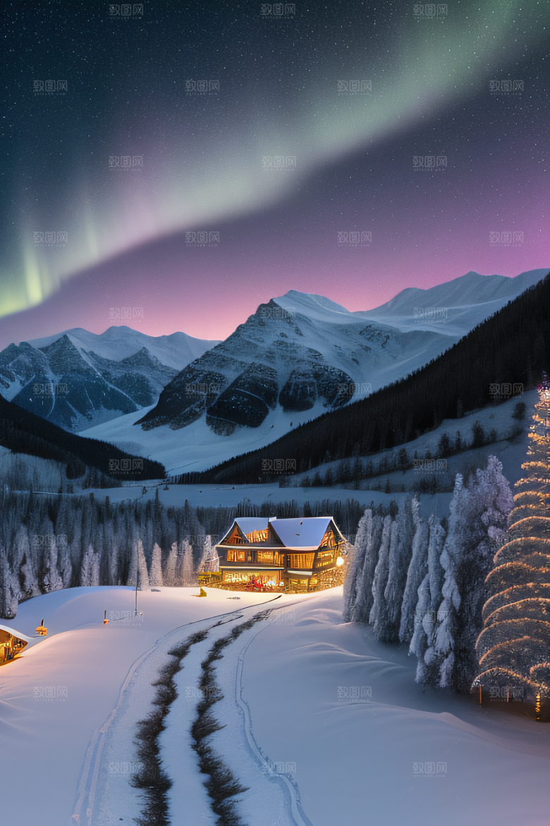冬日仙境的魅力烟花星光和雪景的奇幻