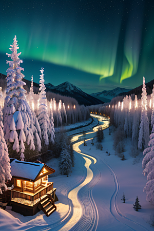 冬日仙境的魅力烟花星光和雪景的奇幻
