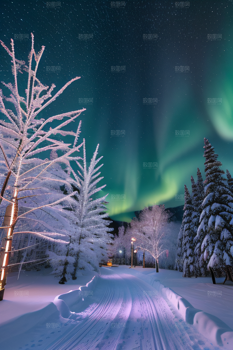 冬日仙境的魅力烟花星光和雪景的奇幻
