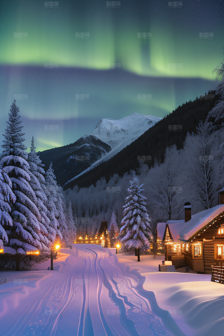 冬日仙境的魅力烟花星光和雪景的奇幻