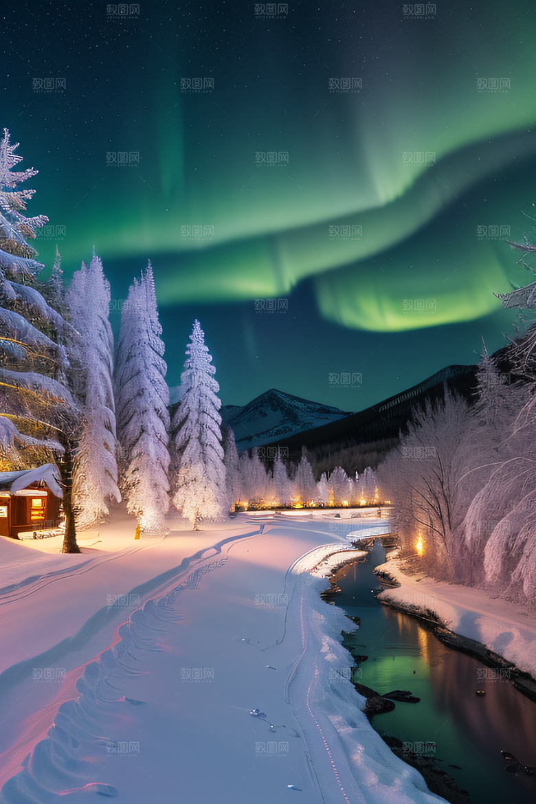 冬日仙境的魅力烟花星光和雪景的奇幻