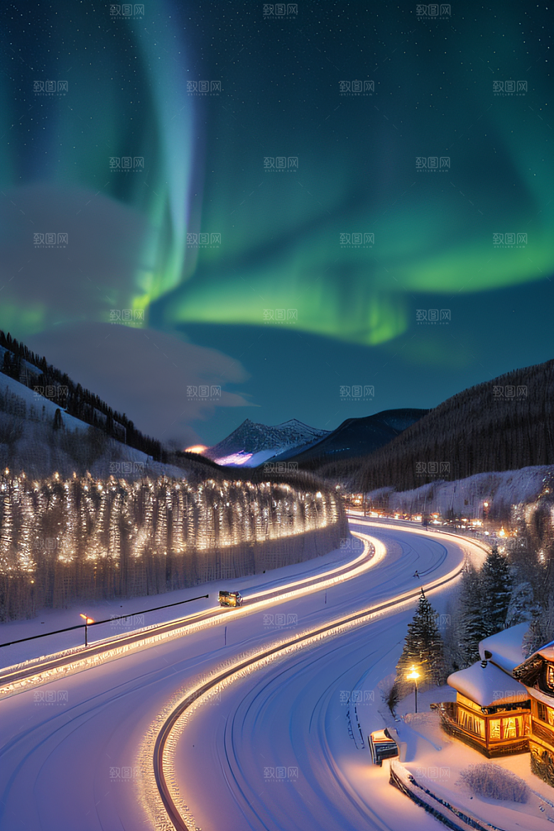 冬季仙境之美星光雪景和烟花的奇幻舞蹈