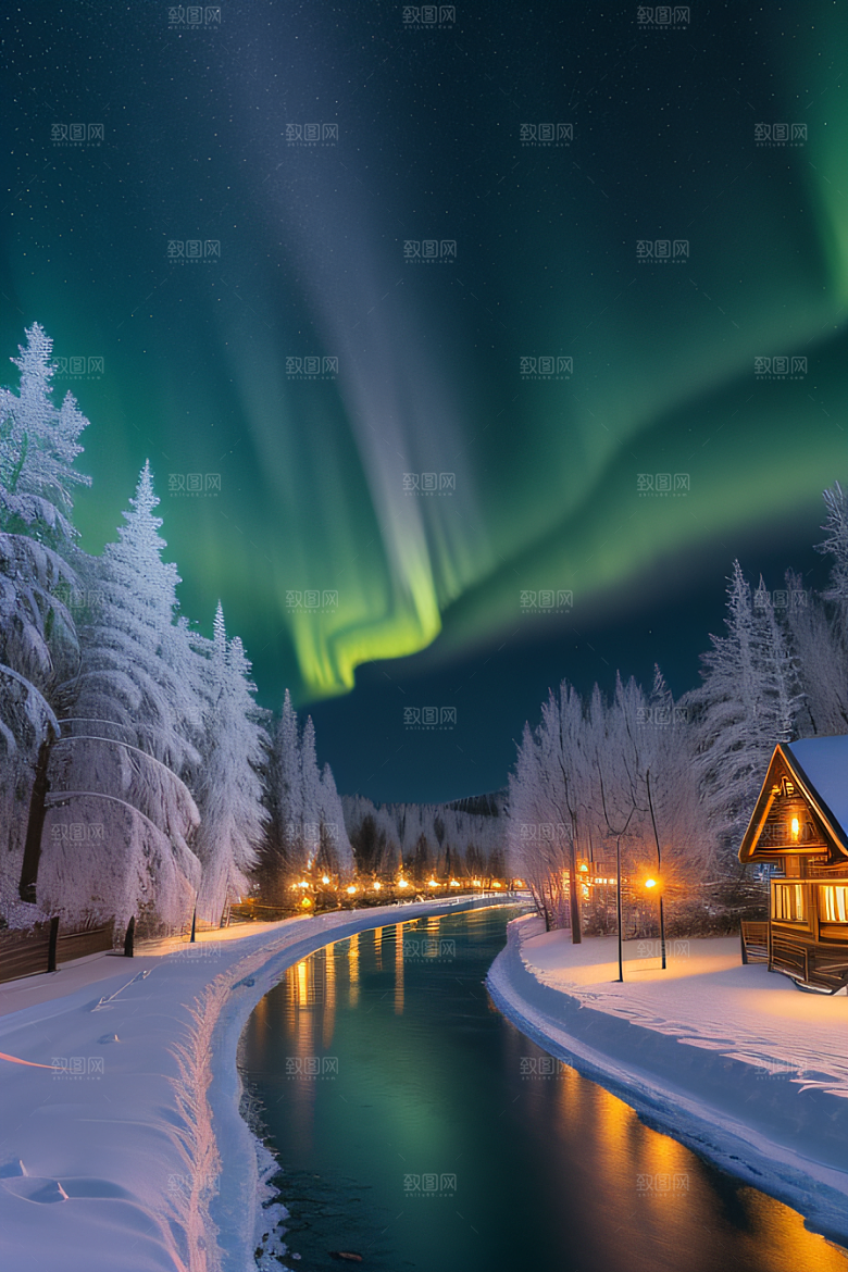 冬季仙境之美星光雪景和烟花的奇幻舞蹈
