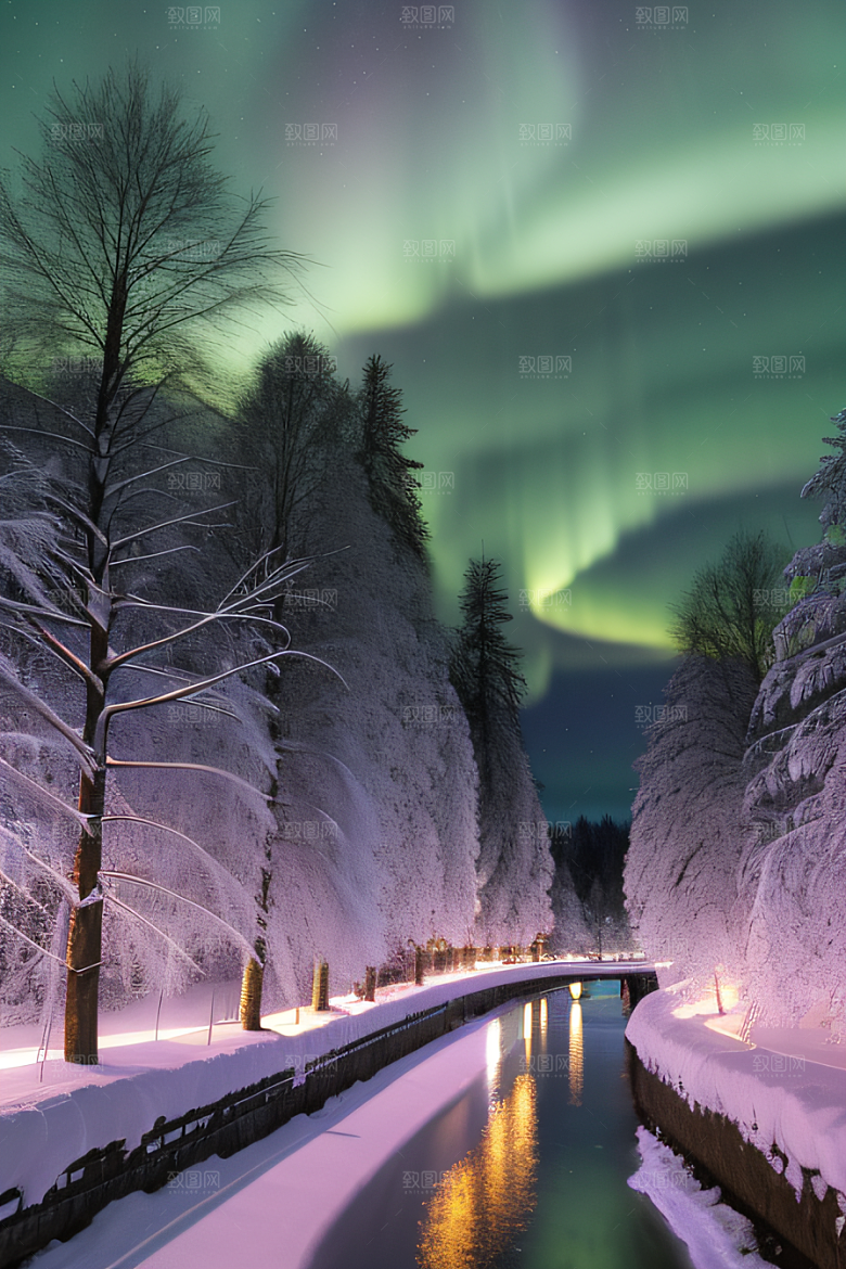 冬季仙境之美星光雪景和烟花的奇幻舞蹈