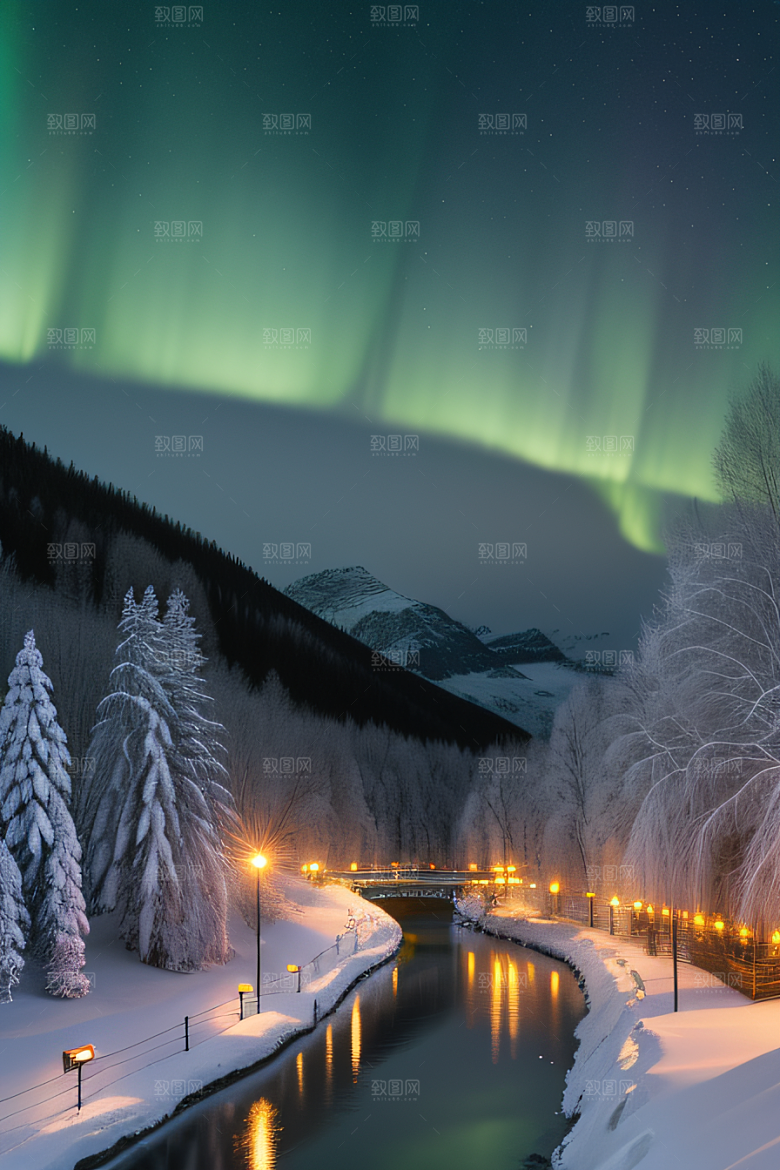 冬季仙境之美星光雪景和烟花的奇幻舞蹈