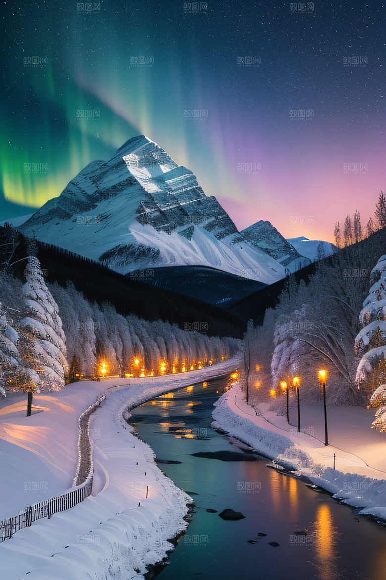 冬季仙境之美星光雪景和烟花的奇幻舞蹈