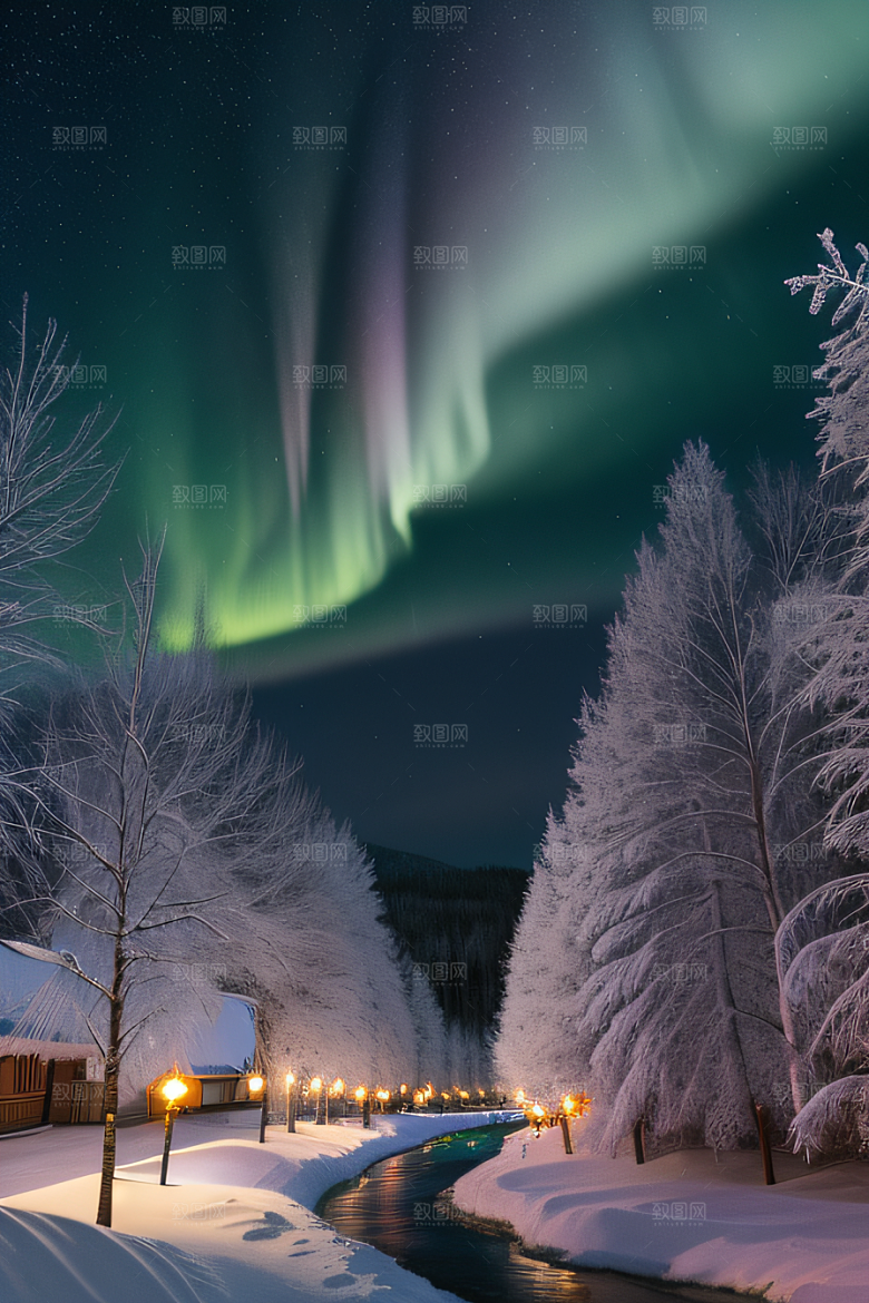 冬季仙境之美星光雪景和烟花的奇幻舞蹈