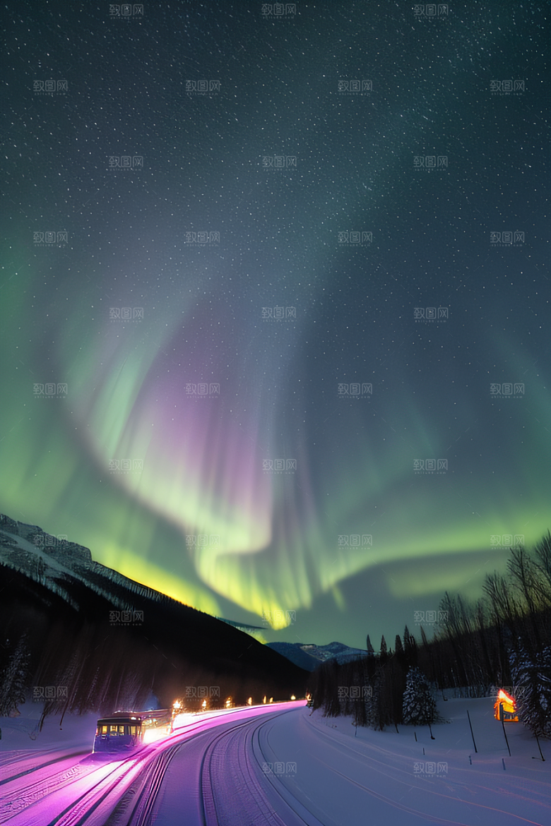 冬季仙境之美星光雪景和烟花的奇幻舞蹈
