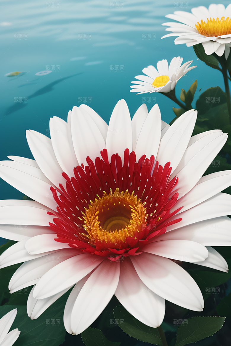 神秘红花深海水底花瓣与心露相映