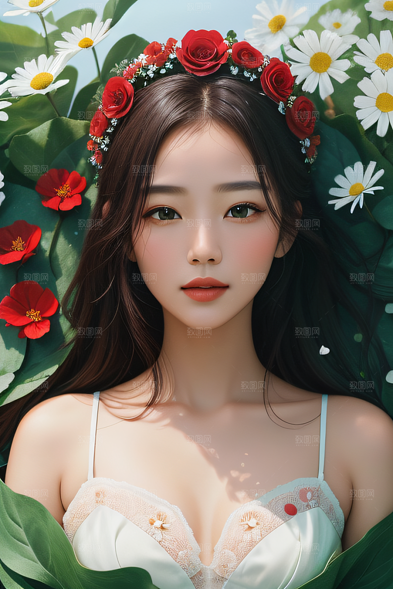 神秘红花深海水底花瓣与心露相映
