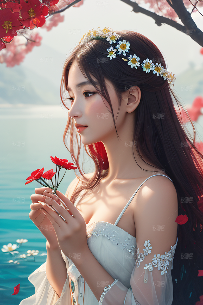 神秘红花深海水底花瓣与心露相映