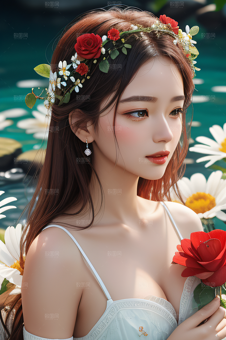 神秘红花深海水底花瓣与心露相映