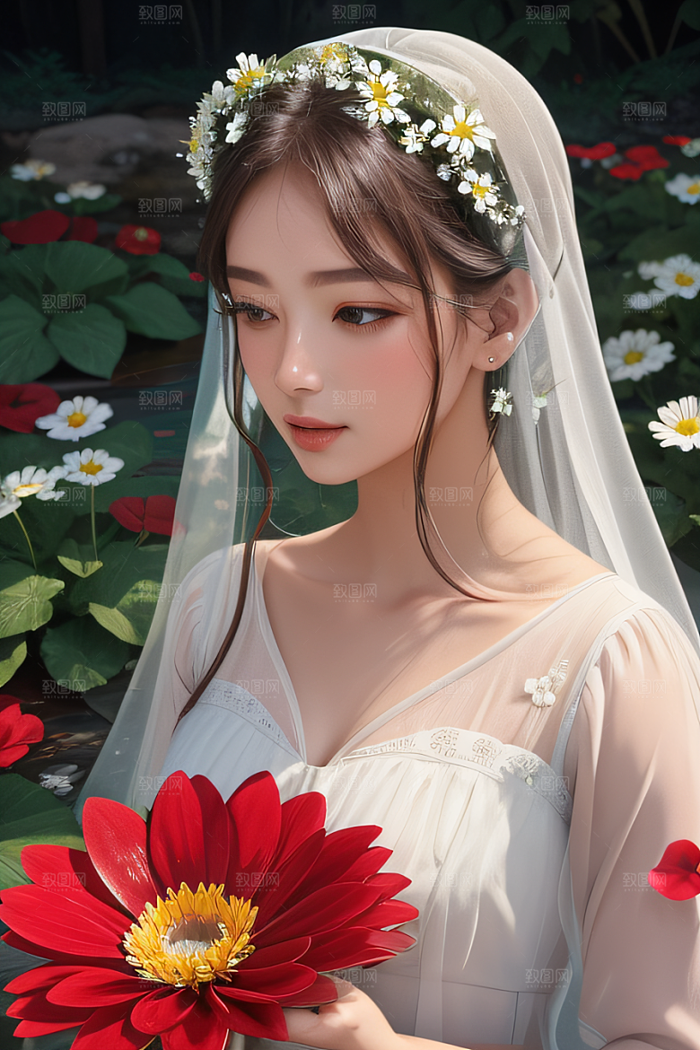 神秘红花深海水底花瓣与心露相映