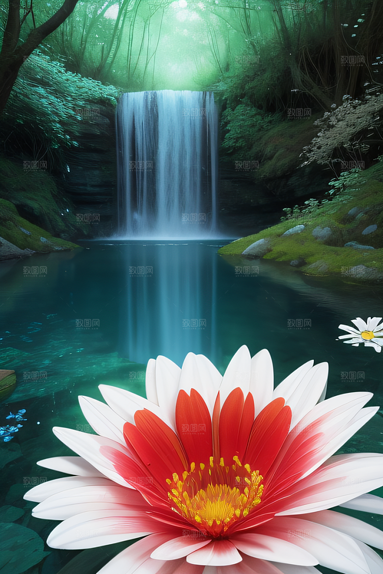 神秘红花深海水底花瓣与心露相映