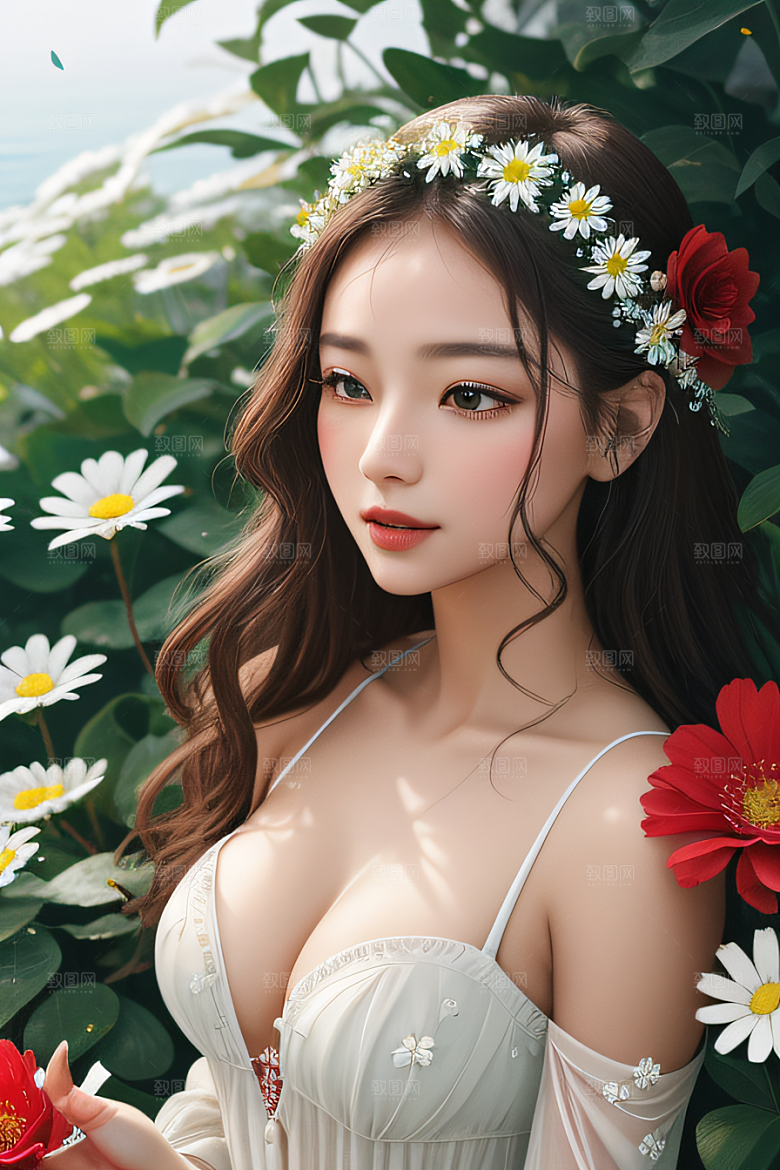 神秘红花深海水底花瓣与心露相映