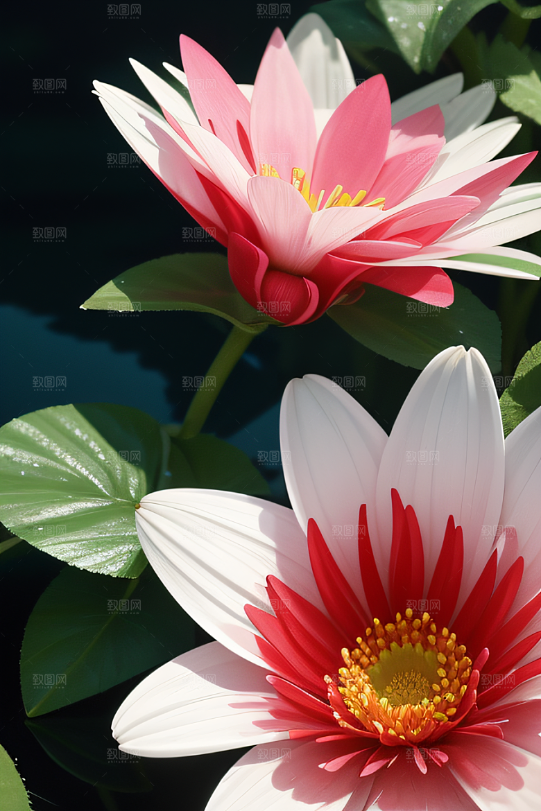神秘红花深海水底花瓣与心露相映
