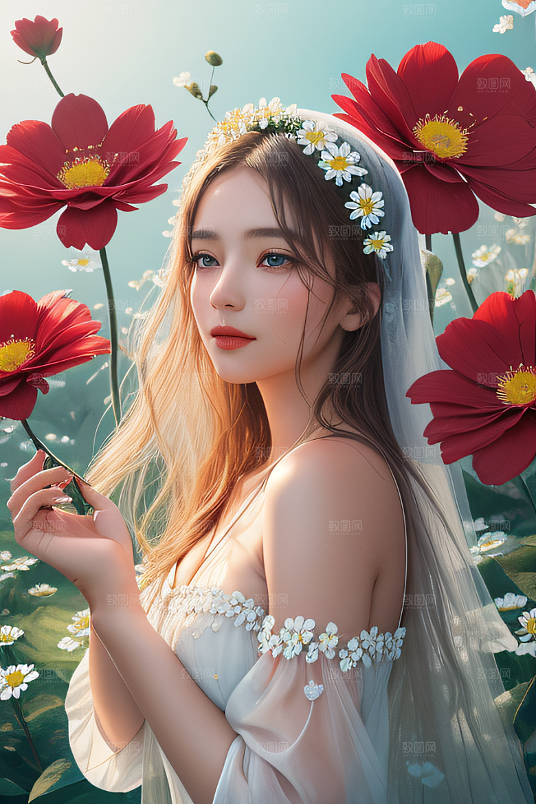 深海之花水底花瓣与心露共舞