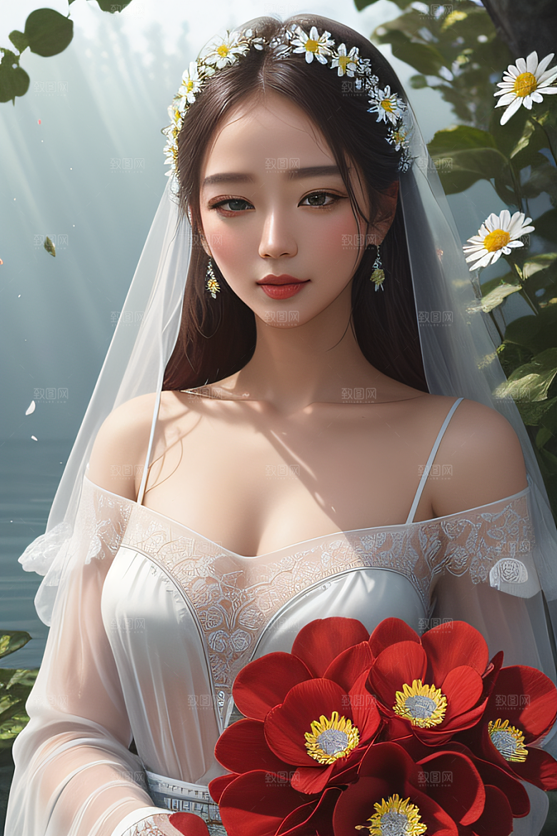 深海之花水底花瓣与心露共舞