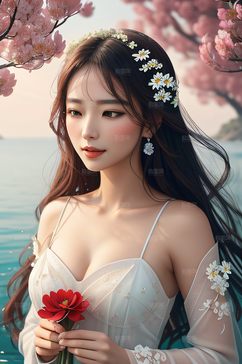 深海之花水底花瓣与心露共舞